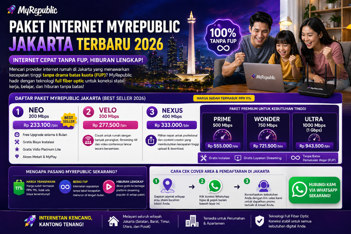 Harga Paket MyRepublic Jakarta Terbaru 2026: Promo Bebas FUP